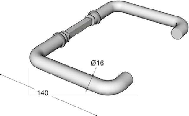 Ruko-Line Dørhåndtak U-form 16 mm - uten rosett D:32-85mm.
