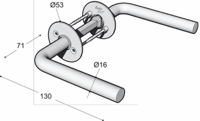 Ruko-Line Dørhåndtak L-form 16 mm - m/ rosett. D: 32-85 mm. C:38