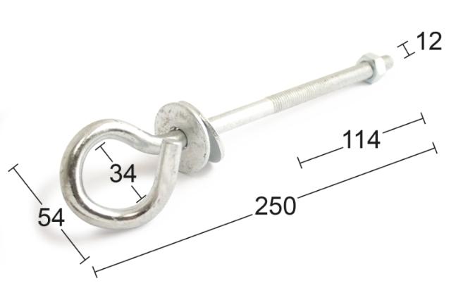 Svingkrok 250mm varmgalvanisert.