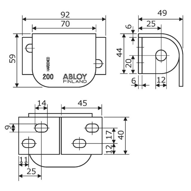 Abloy hengelåsbeslag 1+2 høyre pl200 (357020)