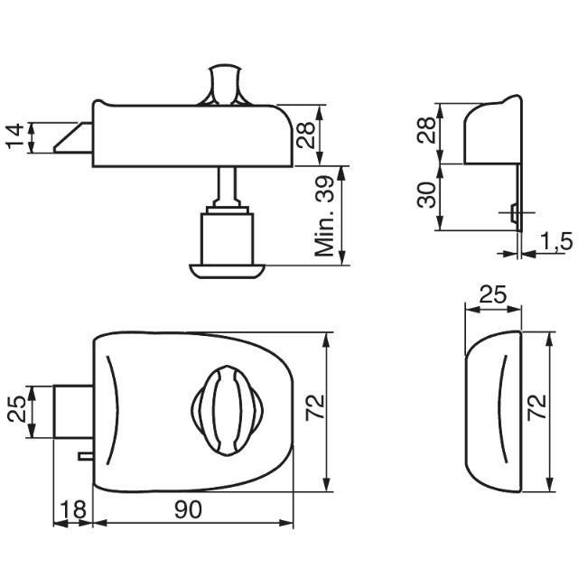 Ruko bokslås RB1601 IND Sort/Rfl